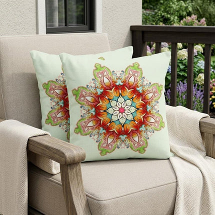 Set of Two Orange And Green Abstract Indoor Outdoor Throw Pillow HomeRoots