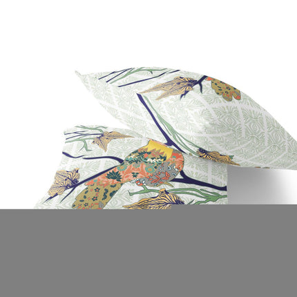 Set of Two Light Green Yellow And Off White Bird Indoor Outdoor Throw Pillow HomeRoots