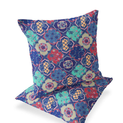 Set of Two Navy Blue And Red Diamond Indoor Outdoor Throw Pillow HomeRoots