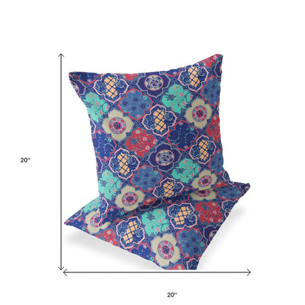 Set of Two Navy Blue And Red Diamond Indoor Outdoor Throw Pillow HomeRoots