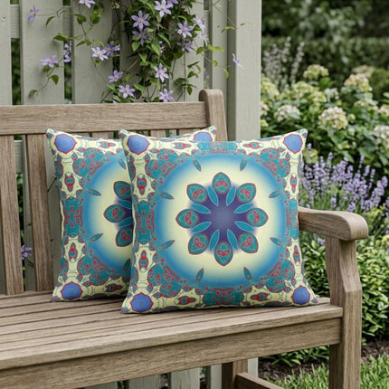 Set of Two Yellow And Red Geometric Indoor Outdoor Throw Pillow HomeRoots