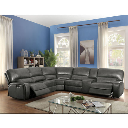 ACME 53745 Saul Sectional Sofa (Power Motion/USB Dock), Gray Leather-Aire (1Set/6Ctn)