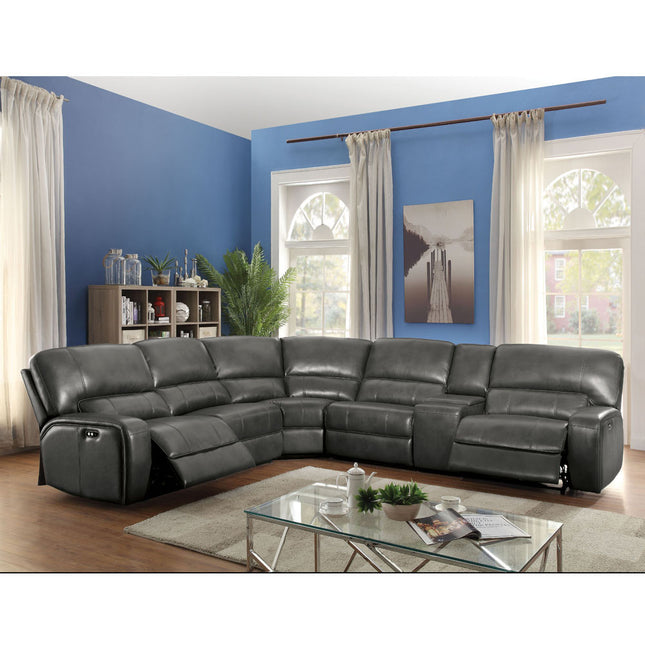 ACME 53745 Saul Sectional Sofa (Power Motion/USB Dock), Gray Leather-Aire (1Set/6Ctn)