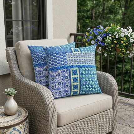 Set of Two White And Blue Floral Indoor Outdoor Throw Pillow HomeRoots