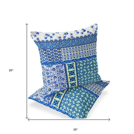 Set of Two White And Blue Floral Indoor Outdoor Throw Pillow HomeRoots