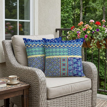 Set of Two Navy Blue And Yellow Floral Indoor Outdoor Throw Pillow HomeRoots