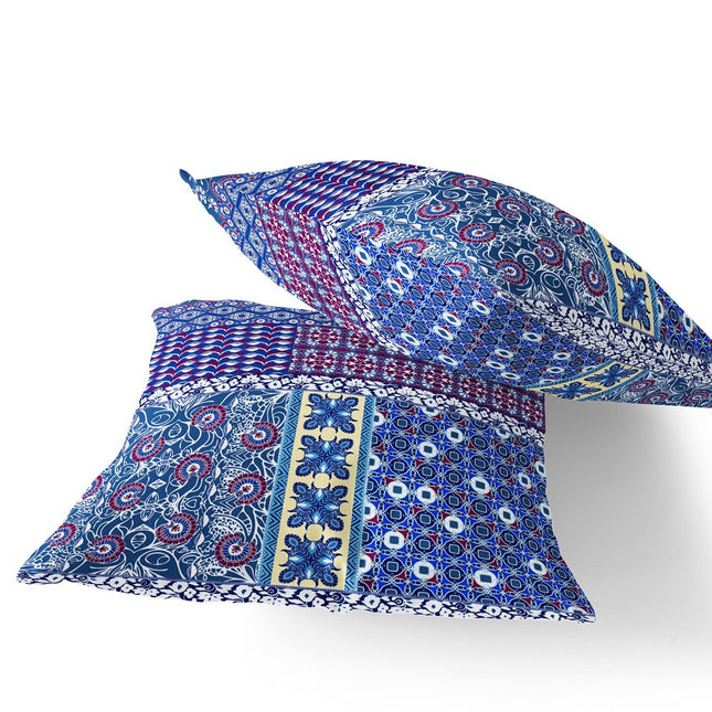 Set of Two Navy Blue And Maroon Floral Indoor Outdoor Throw Pillow HomeRoots