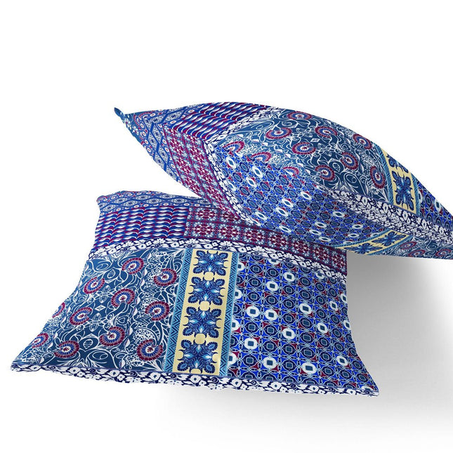 Set of Two Navy Blue And Maroon Floral Indoor Outdoor Throw Pillow
