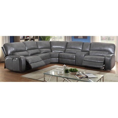 ACME 53745 Saul Sectional Sofa (Power Motion/USB Dock), Gray Leather-Aire (1Set/6Ctn) ACME Furniture