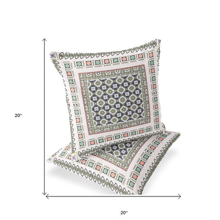 Set of Two White And Blue Floral Indoor Outdoor Throw Pillow HomeRoots