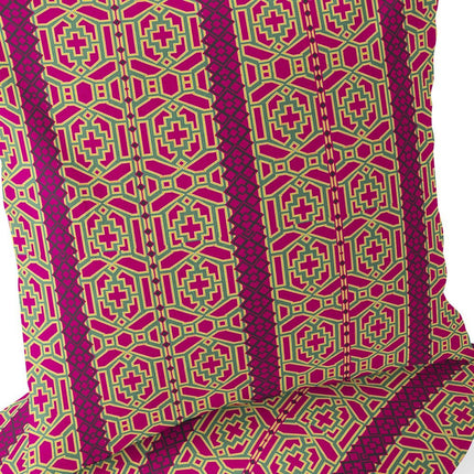 Set of Two Pink And Green Geometric Indoor Outdoor Throw Pillow