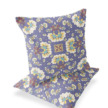Set of Two Purple Yellow And Off White Floral Indoor Outdoor Throw Pillow HomeRoots