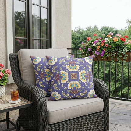 Set of Two Purple Yellow And Off White Floral Indoor Outdoor Throw Pillow HomeRoots
