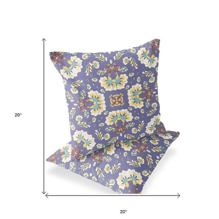 Set of Two Purple Yellow And Off White Floral Indoor Outdoor Throw Pillow HomeRoots