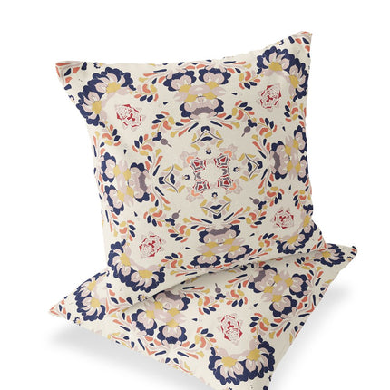 Set of Two White And Blue Abstract Indoor Outdoor Throw Pillow HomeRoots