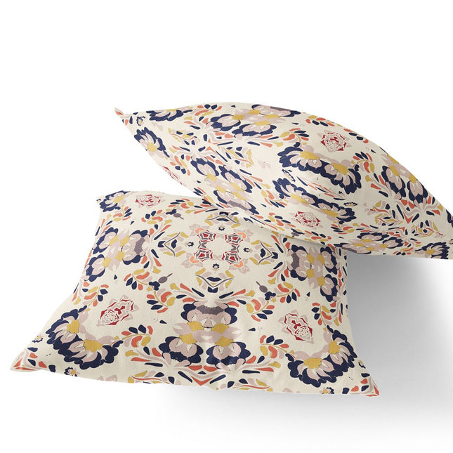 Set of Two White And Blue Abstract Indoor Outdoor Throw Pillow