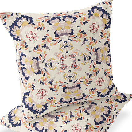 Set of Two White And Blue Abstract Indoor Outdoor Throw Pillow