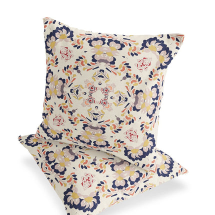 Set of Two White And Blue Abstract Indoor Outdoor Throw Pillow HomeRoots