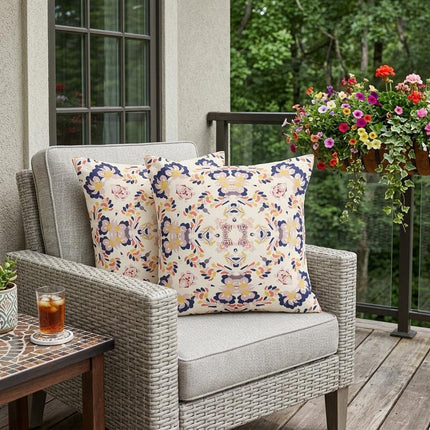 Set of Two White And Blue Abstract Indoor Outdoor Throw Pillow HomeRoots