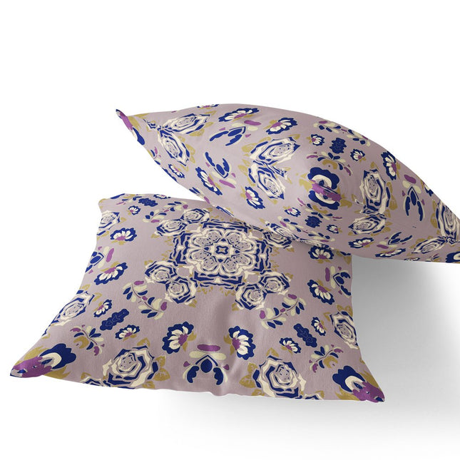 Set of Two Purple And Blue Botanical Indoor Outdoor Throw Pillow