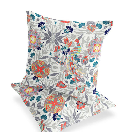Set of Two White And Orange Peacock Indoor Outdoor Throw Pillow HomeRoots
