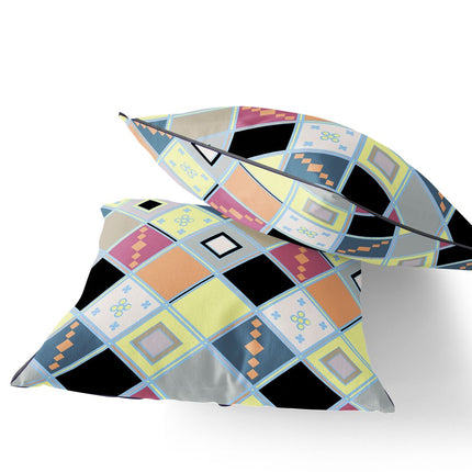 Set of Two Yellow And Pink Diamond Indoor Outdoor Throw Pillow HomeRoots