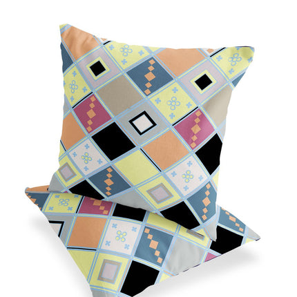 Set of Two Yellow And Pink Diamond Indoor Outdoor Throw Pillow HomeRoots