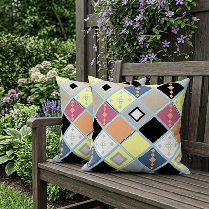 Set of Two Yellow And Pink Diamond Indoor Outdoor Throw Pillow HomeRoots