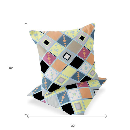 Set of Two Yellow And Pink Diamond Indoor Outdoor Throw Pillow HomeRoots