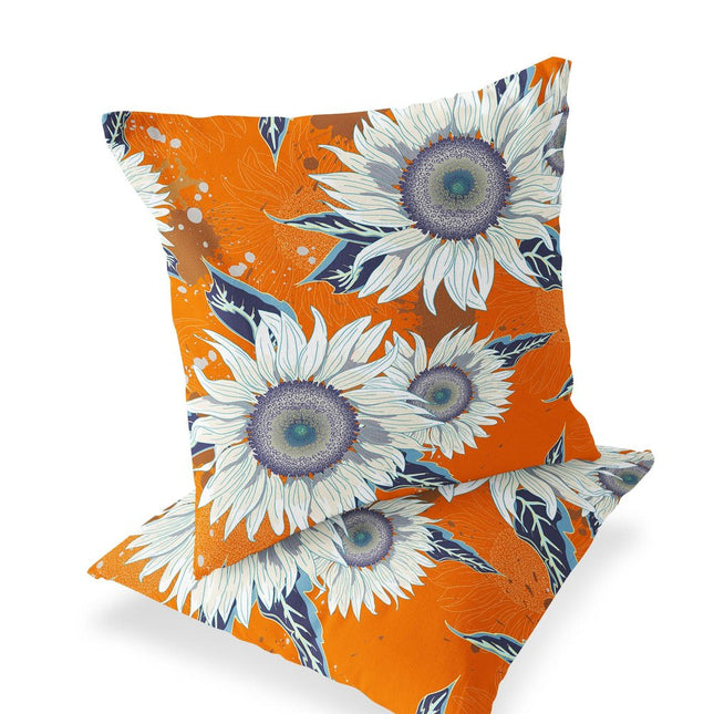 Set of Two Red And White Sunflower Indoor Outdoor Throw Pillow