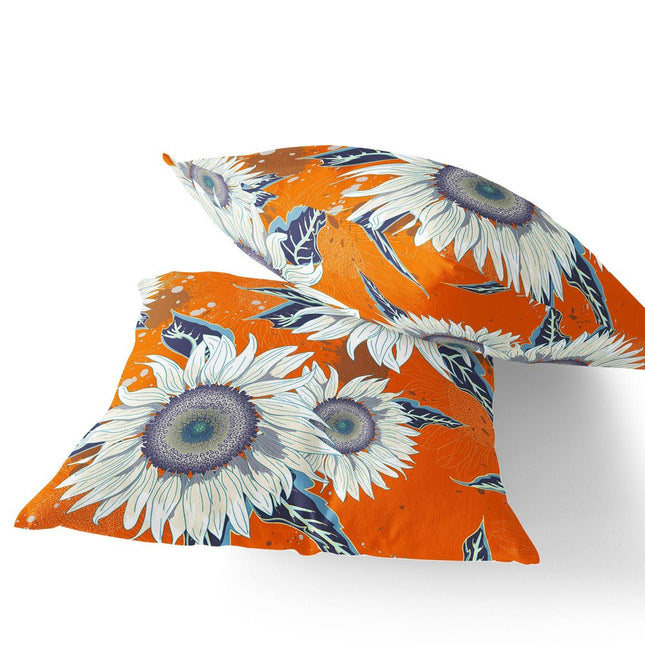 Set of Two Red And White Sunflower Indoor Outdoor Throw Pillow