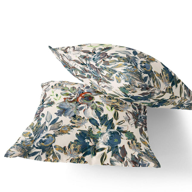 Set of Two Green And Gray Floral Indoor Outdoor Throw Pillow