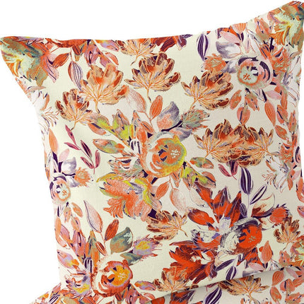 Set of Two Red Orange And Beige Floral Indoor Outdoor Throw Pillow