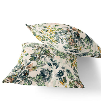 Set of Two White And Green Floral Indoor Outdoor Throw Pillow HomeRoots