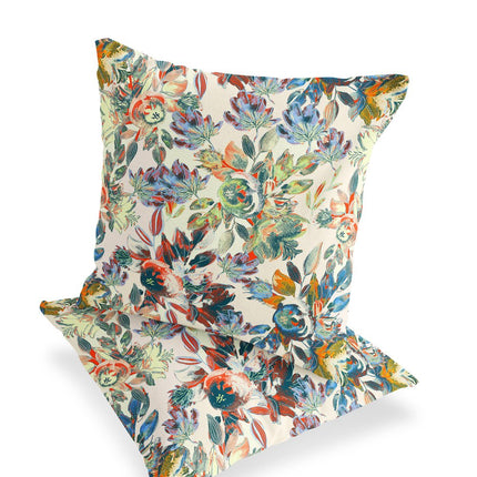 Set of Two White Yellow And Green Floral Indoor Outdoor Throw Pillow HomeRoots
