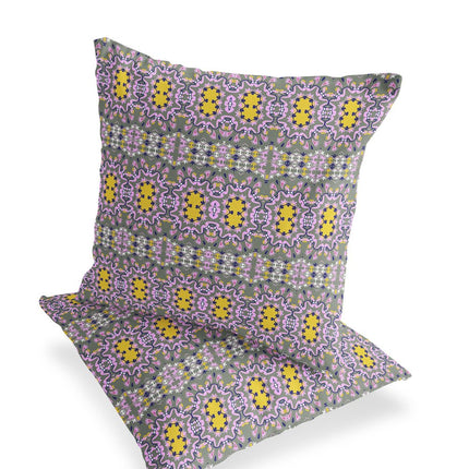 Set of Two Purple And Yellow Floral Indoor Outdoor Throw Pillow HomeRoots