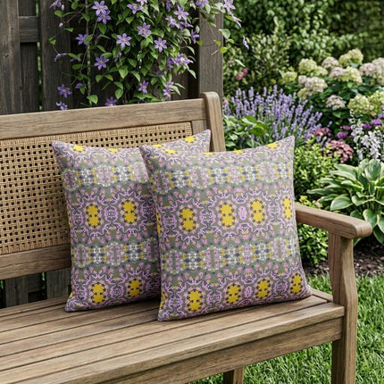 Set of Two Purple And Yellow Floral Indoor Outdoor Throw Pillow HomeRoots