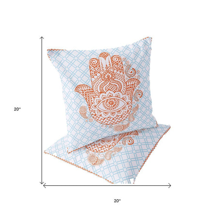 Set of Two Orange And Blue Hamsa Indoor Outdoor Throw Pillow HomeRoots