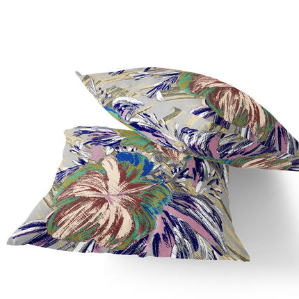 Set of Two Green And Purple Floral Indoor Outdoor Throw Pillow HomeRoots