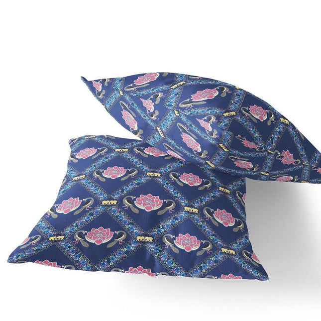 Set of Two Purple Blue And Pink Floral Indoor Outdoor Throw Pillow