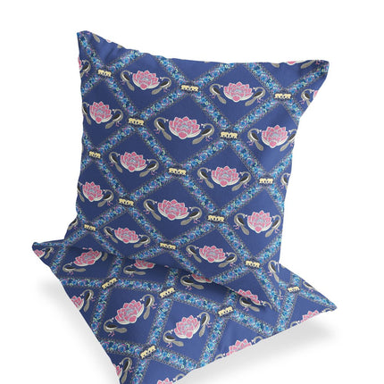 Set of Two Purple Blue And Pink Floral Indoor Outdoor Throw Pillow HomeRoots