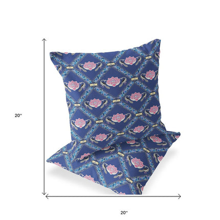 Set of Two Purple Blue And Pink Floral Indoor Outdoor Throw Pillow HomeRoots