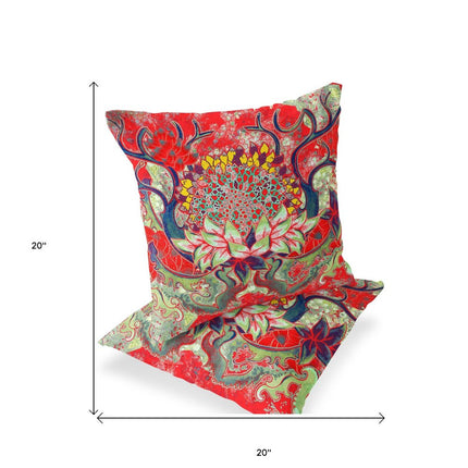 Set of Two Red And Green Sunflower Indoor Outdoor Throw Pillow HomeRoots