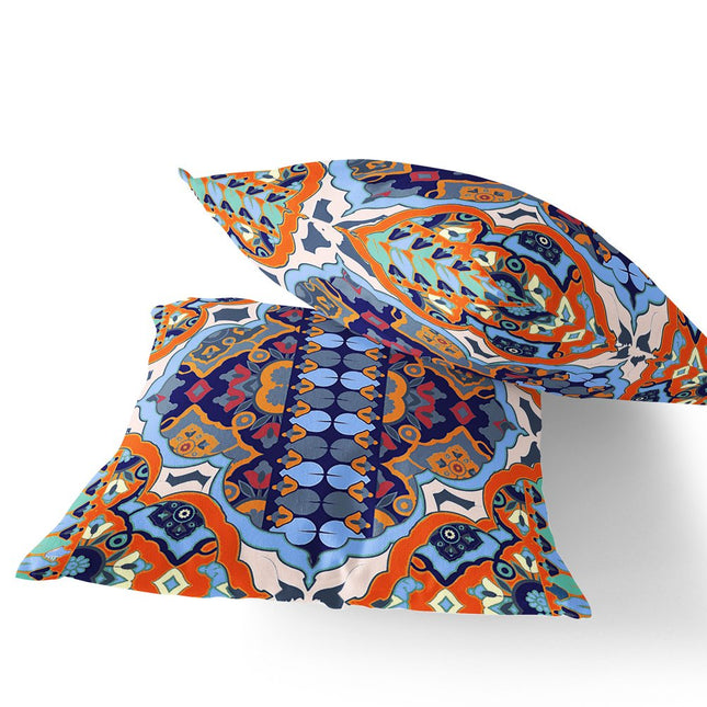 Set of Two Orange And Navy Blue Floral Indoor Outdoor Throw Pillow HomeRoots
