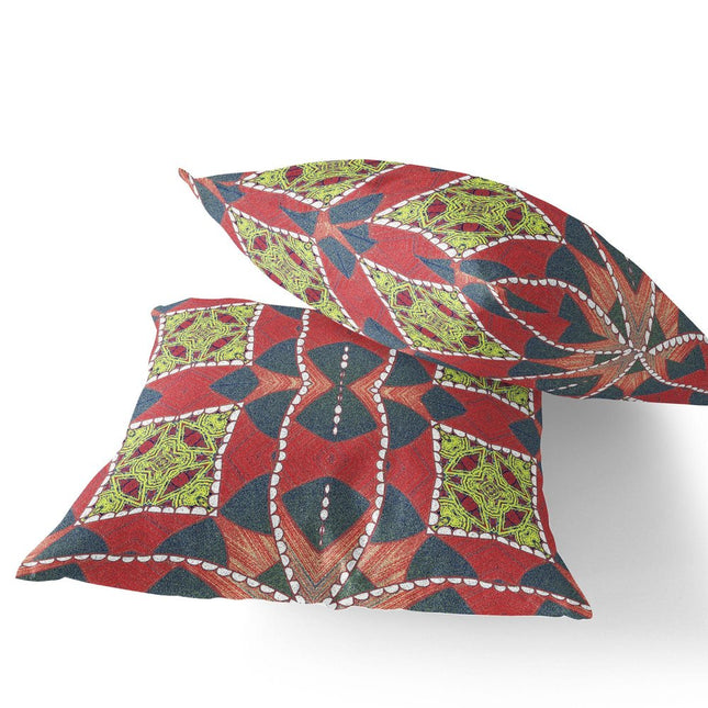 Set of Two Red Yellow And Gray Abstract Indoor Outdoor Throw Pillow