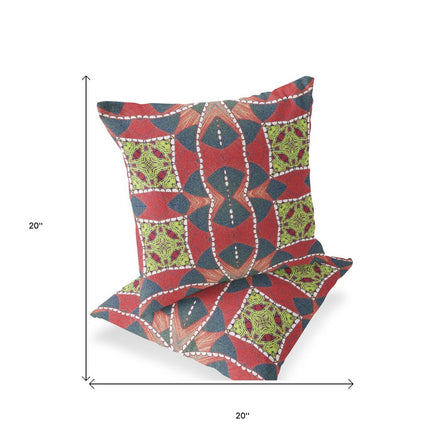 Set of Two Red Yellow And Gray Abstract Indoor Outdoor Throw Pillow HomeRoots