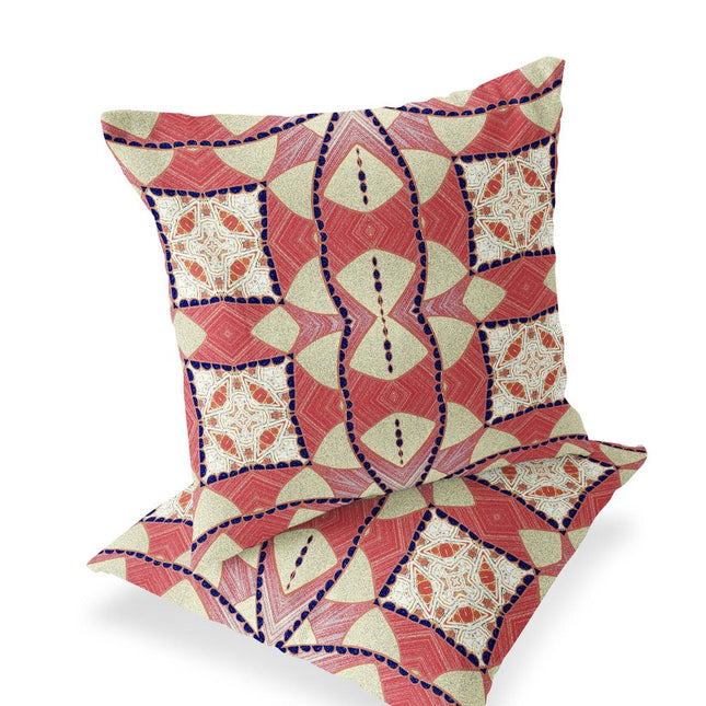 Set of Two Red Yellow And White Abstract Indoor Outdoor Throw Pillow