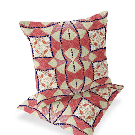 Set of Two Red Yellow And White Abstract Indoor Outdoor Throw Pillow HomeRoots