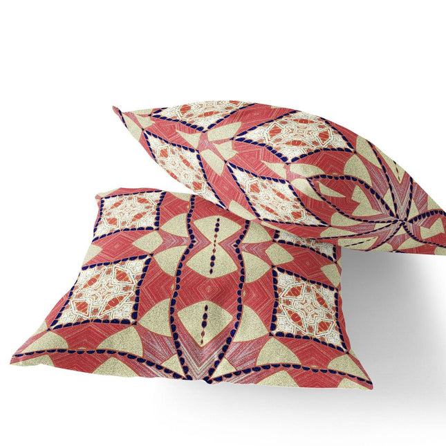 Set of Two Red Yellow And White Abstract Indoor Outdoor Throw Pillow