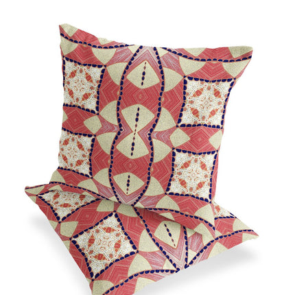 Set of Two Red Yellow And White Abstract Indoor Outdoor Throw Pillow HomeRoots